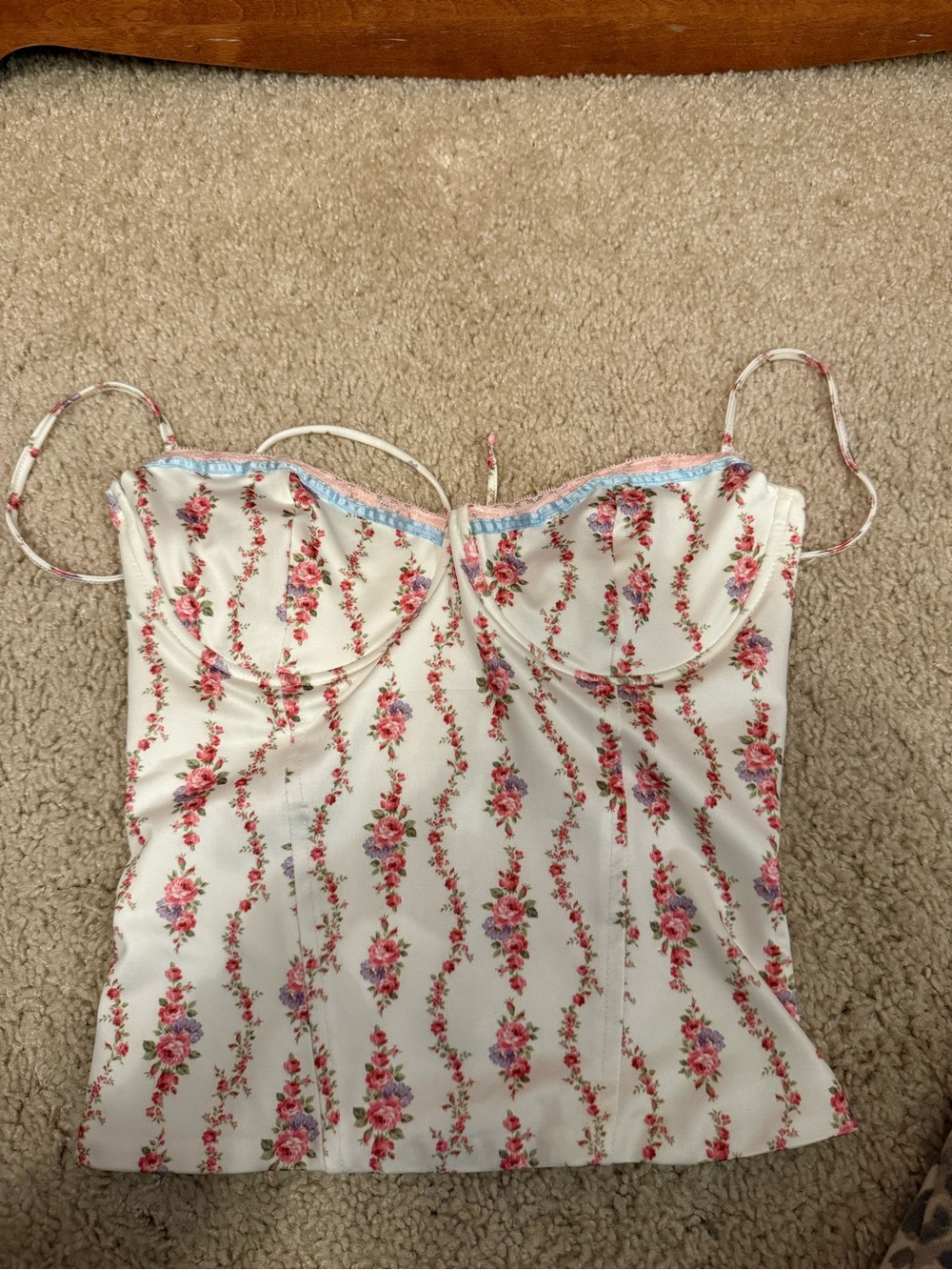 Edikted White Floral Lace-Up Corset Top